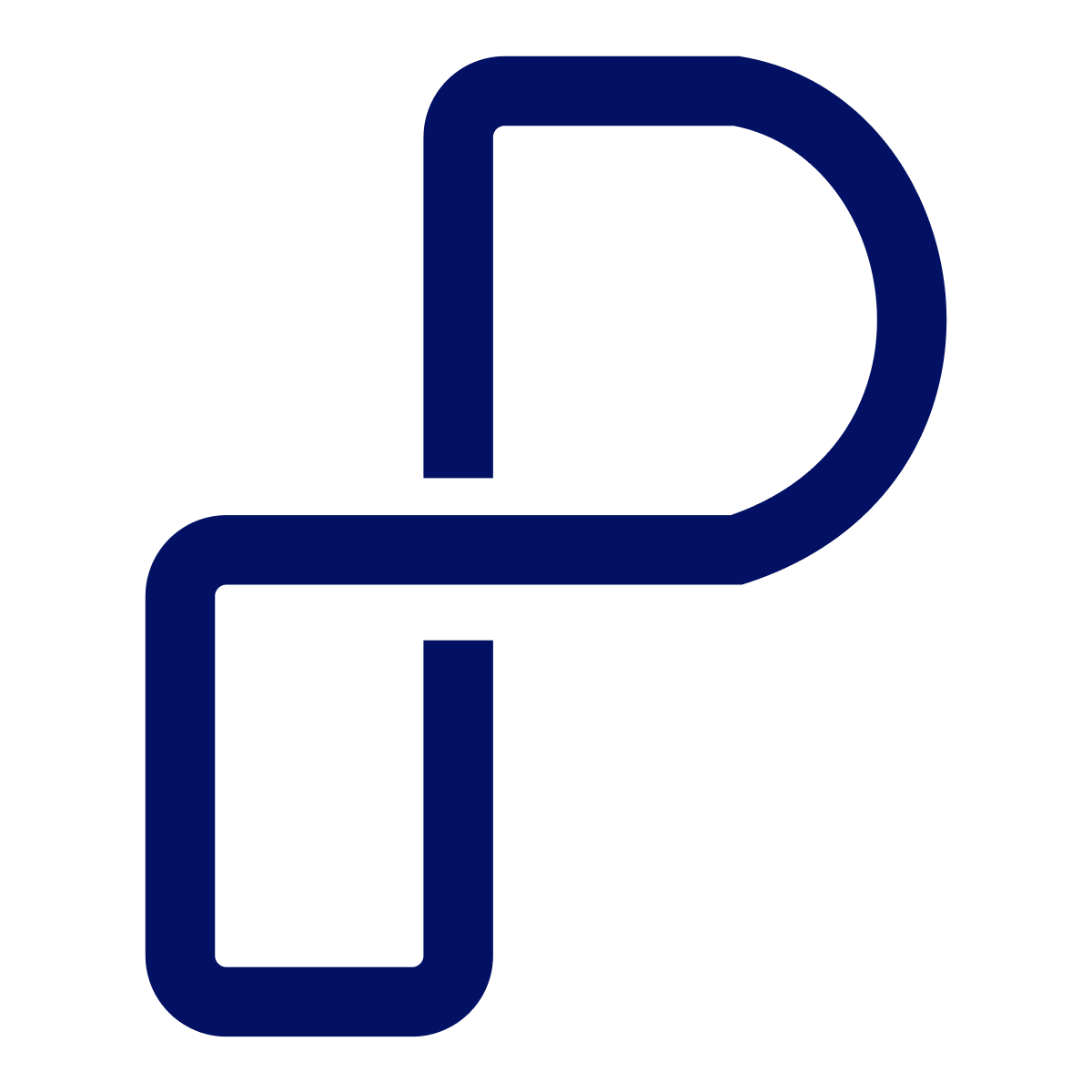 flat logo or symbol featuring a modern stylized letter p form