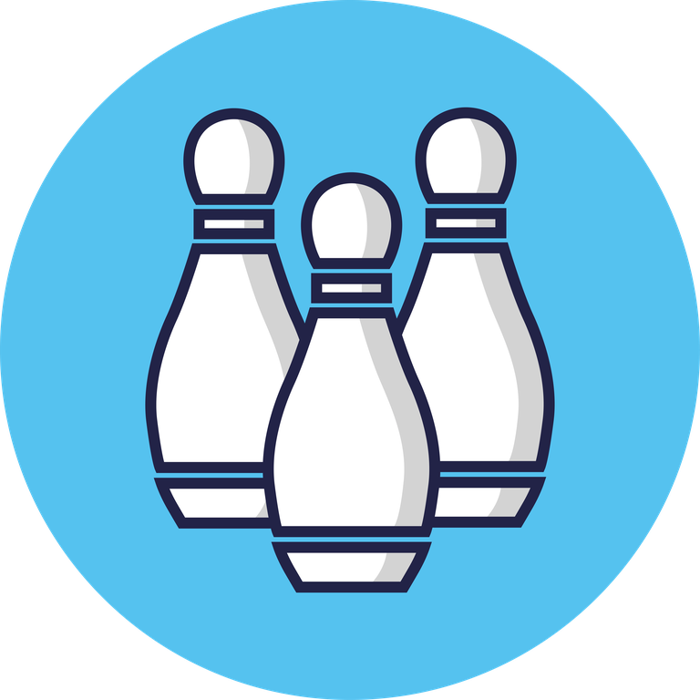 linear color icon of game featuring three bowling pins on a bright background
