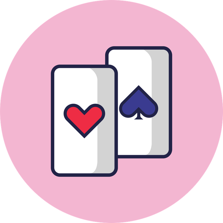 linear color icon of game cards featuring heart and spade symbols for fun play