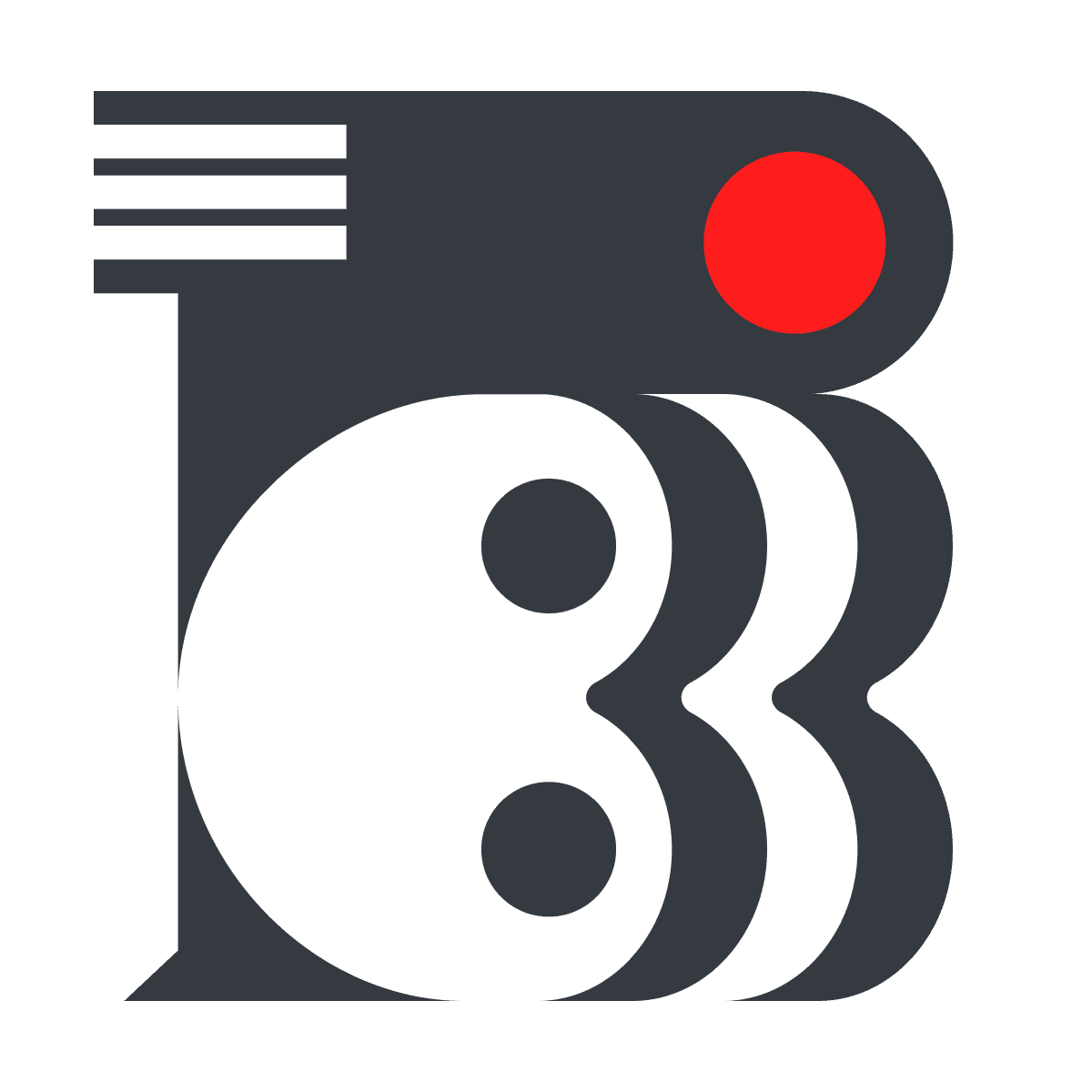 abstract geometric letter b logo grey white black red for creative studio branding and artistic identity