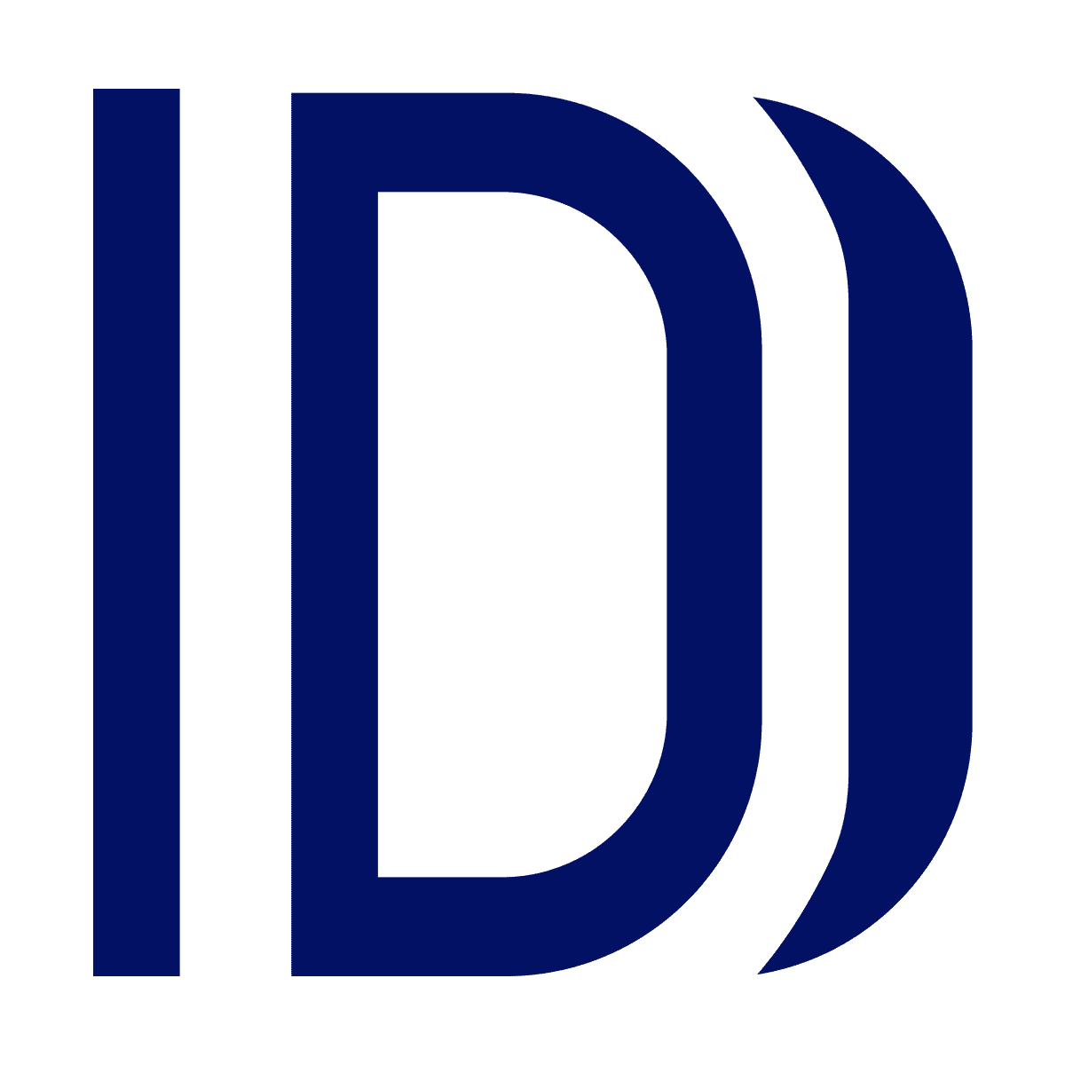 stylized curved parenthesis letter d logo blue for modern brand identity and corporate presence