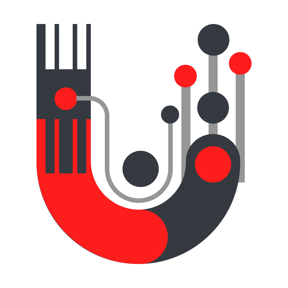 abstract geometric letter u logo red grey black for innovative tech brand identity