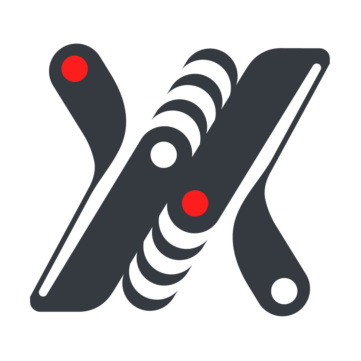 abstract curved letter x logo grey and red with dynamic shapes for creative brand identity