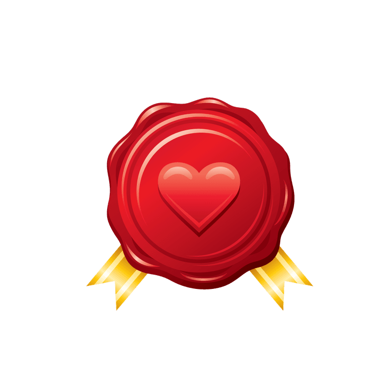 logo love theme icon vector with a heart seal and ribbon for romantic branding