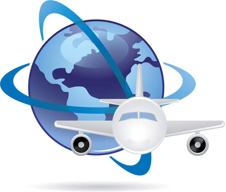 logo lovely living icon vector featuring an airplane orbiting the earth in a modern style