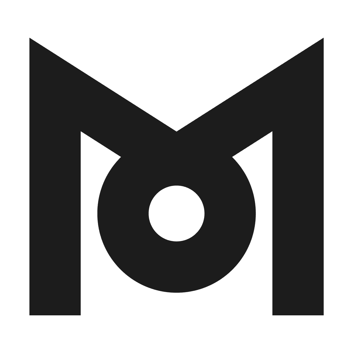 minimalist letter m logo vector with central round shape on gray