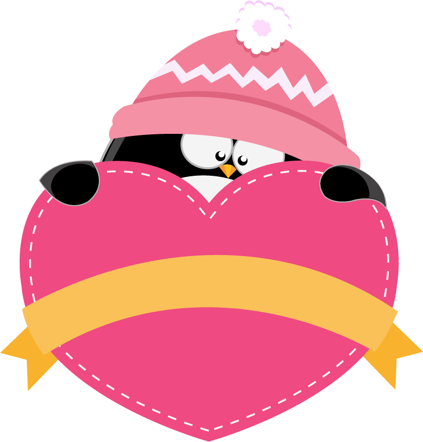 adorable penguin holding a love pink elements vector with a cozy winter theme