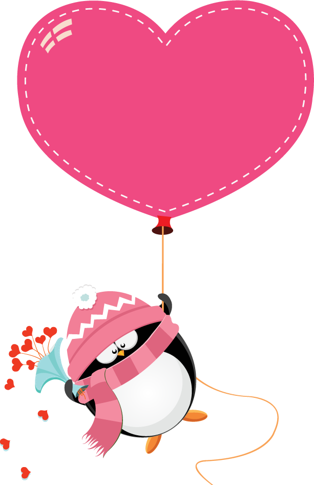 adorable love pink elements vector featuring a penguin with a heart balloon for cheerful celebrations