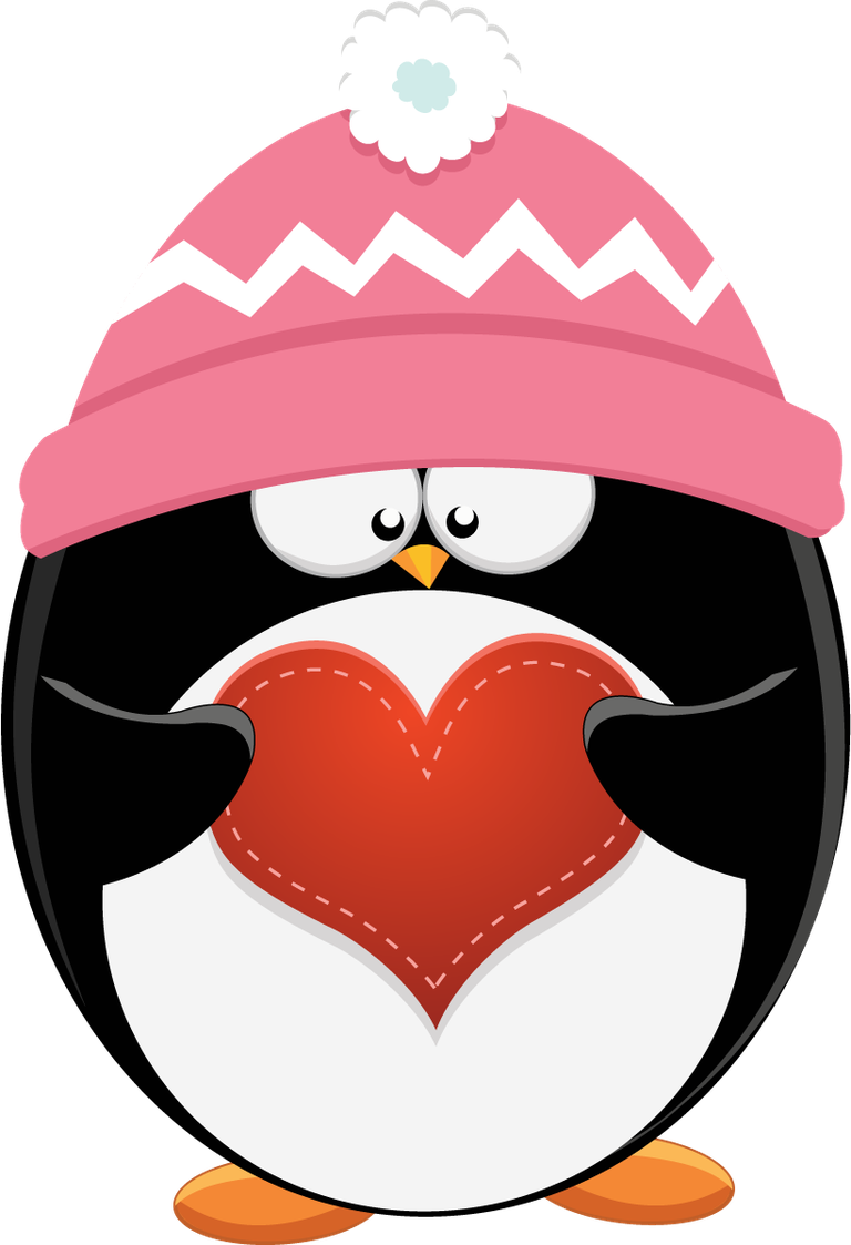 adorable penguin holding a heart in cozy love pink elements vector art