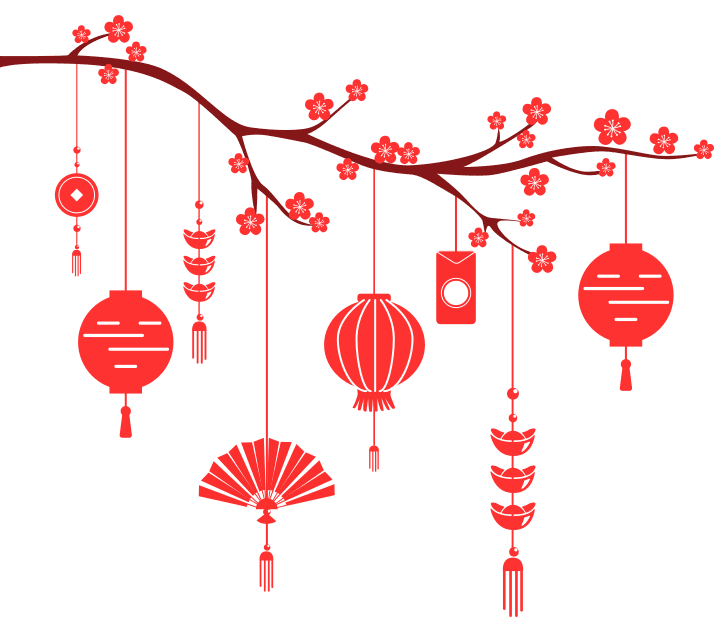 lunar new year tree branch with red lanterns