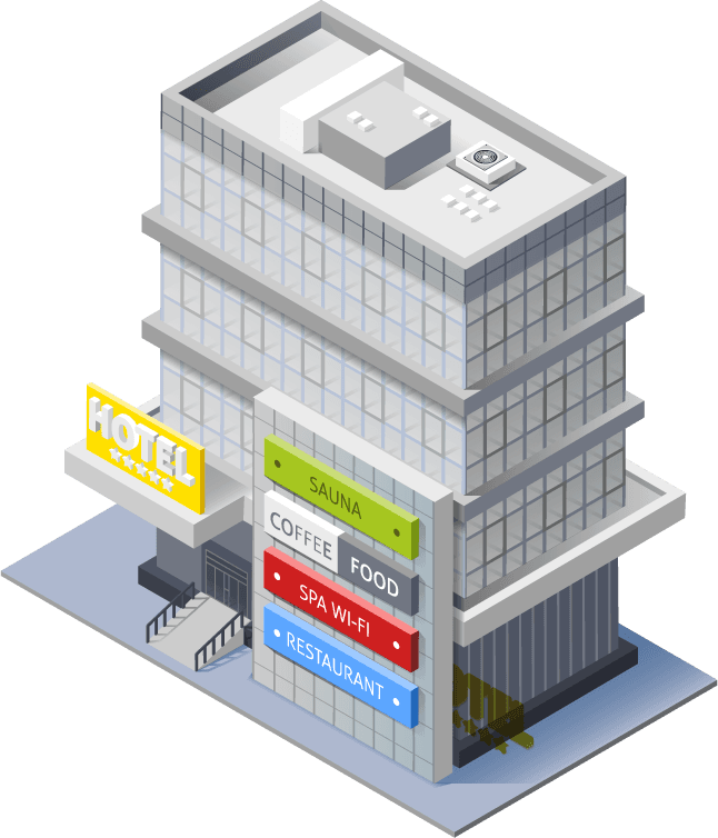 luxury hotel buildings isometric icons showcasing essential amenities and modern architecture for travel platforms