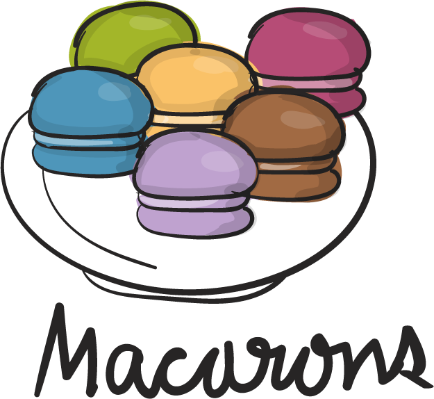 maccaron drawing style food collection featuring vibrant pastel desserts on a plate