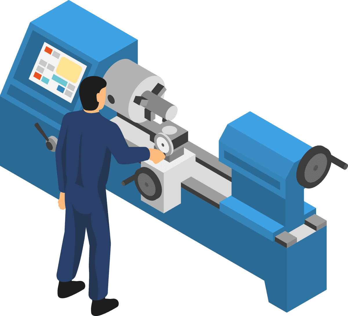 machine tools with workers isometric