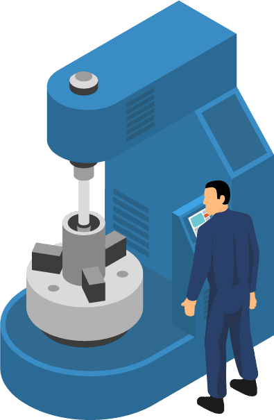 machine tools with workers isometric