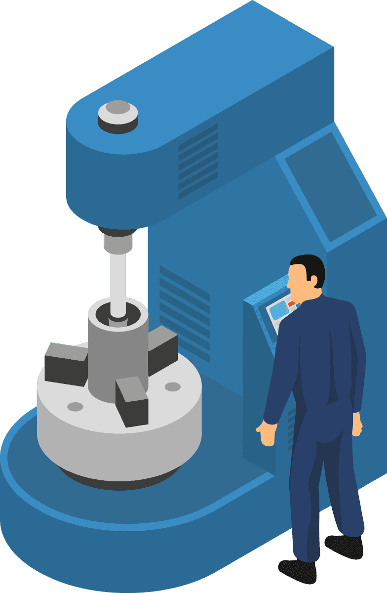 machine tools with workers isometric