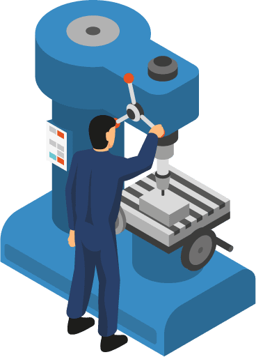 machine tools with workers isometric