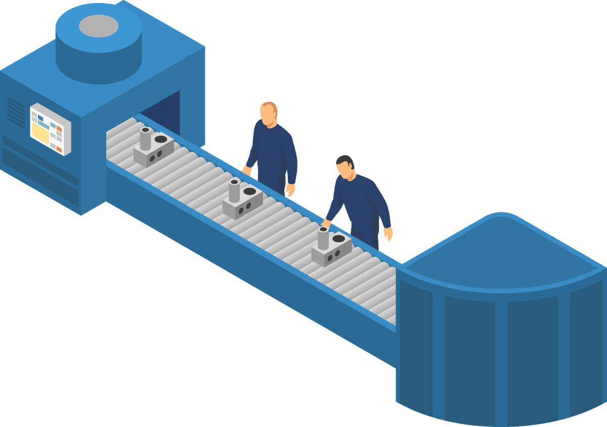 machine tools with workers isometric view of efficient manufacturing processes in action