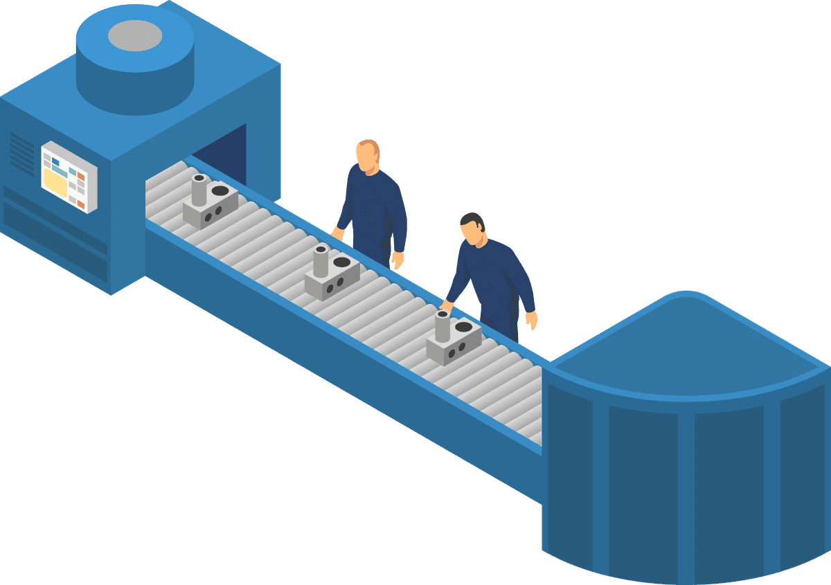 machine tools with workers isometric