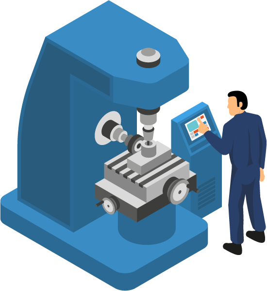 machine tools with workers isometric layout showcasing precision machining process in modern workshops