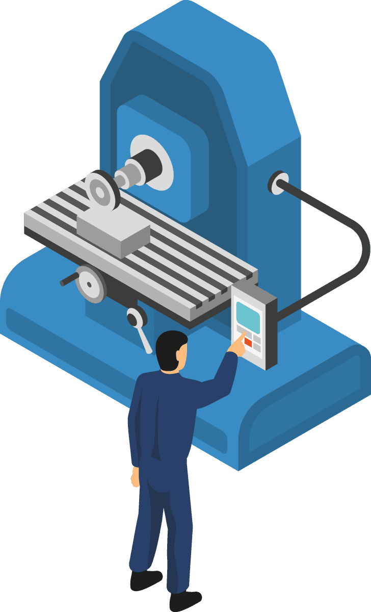 machine tools with workers isometric