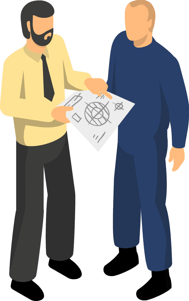 machine tools with workers isometric illustration showcasing collaboration in manufacturing processes
