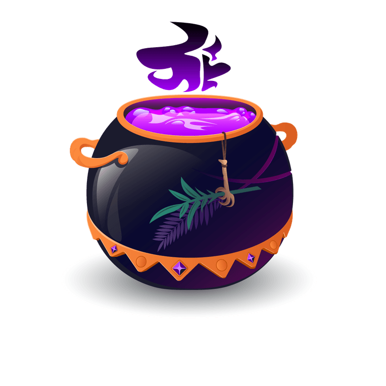 magic potion witch cauldrons with magic potions elixir boiling cartoon set