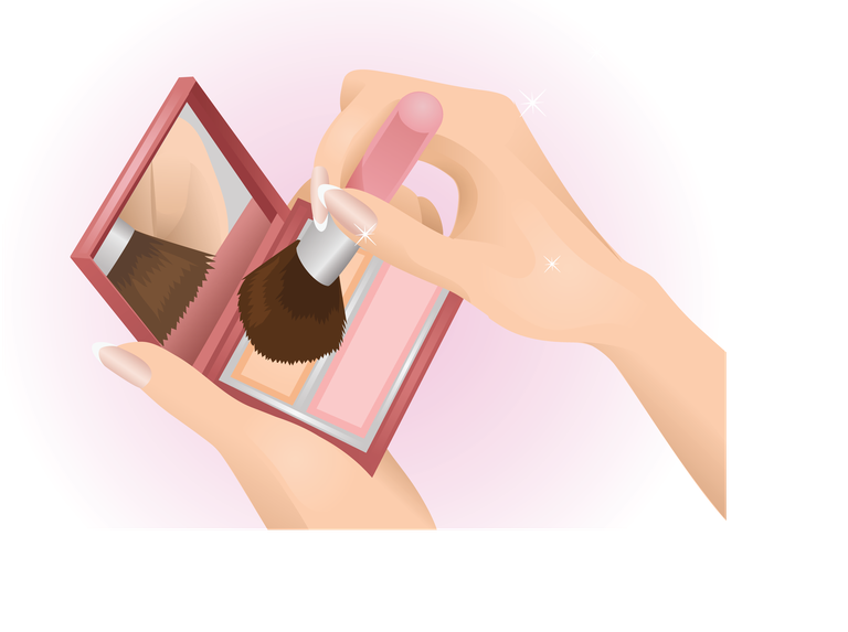 make up make up vectors showcasing a hand applying blush with a mirror for beauty enthusiasts