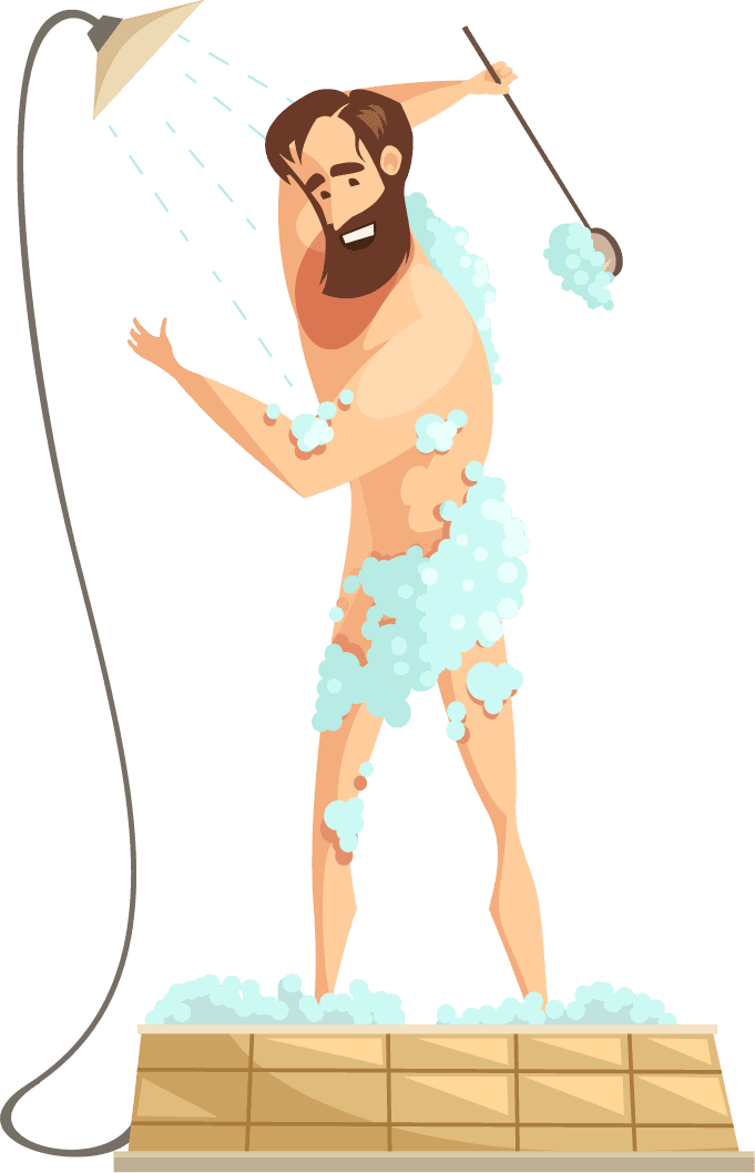 male hygiene set cartoon retro style with bearded person various cleaning activities