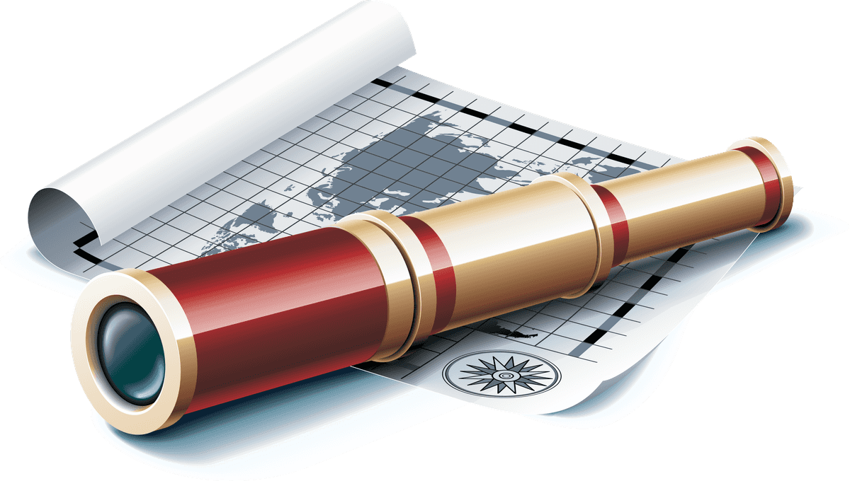marine tourism icon vector featuring a classic telescope and world map for adventure seekers