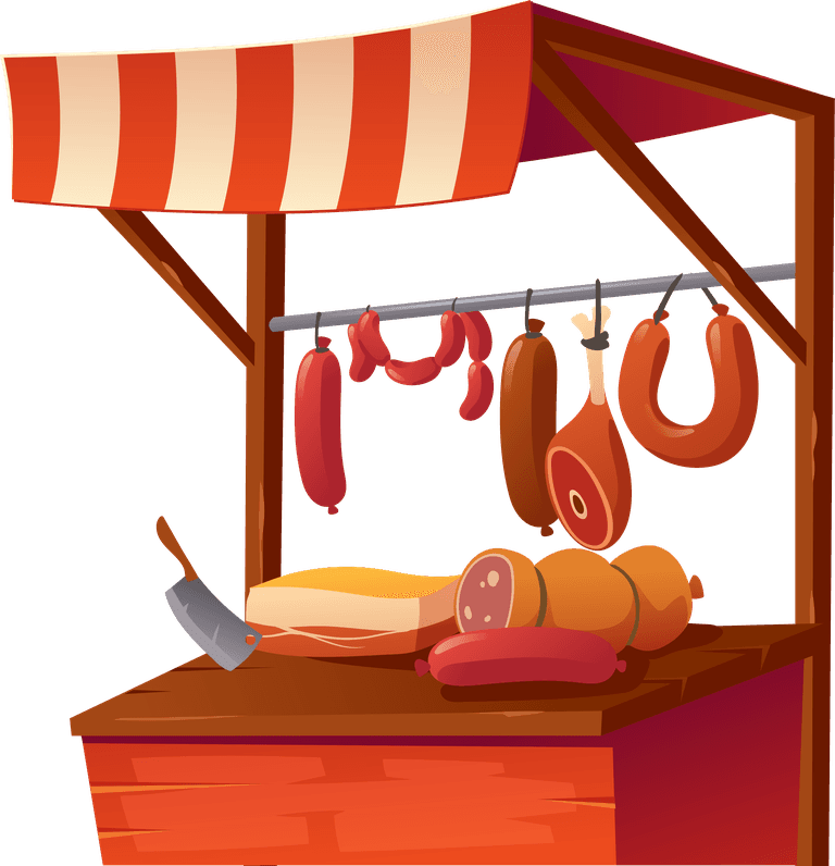 market stalls fair booths wooden kiosk with striped awning food products