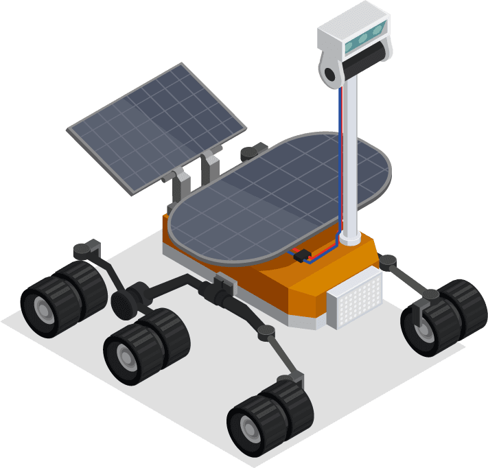 mars colonization isometric astronauts spacesuits rover explorer space rocket satellite solar