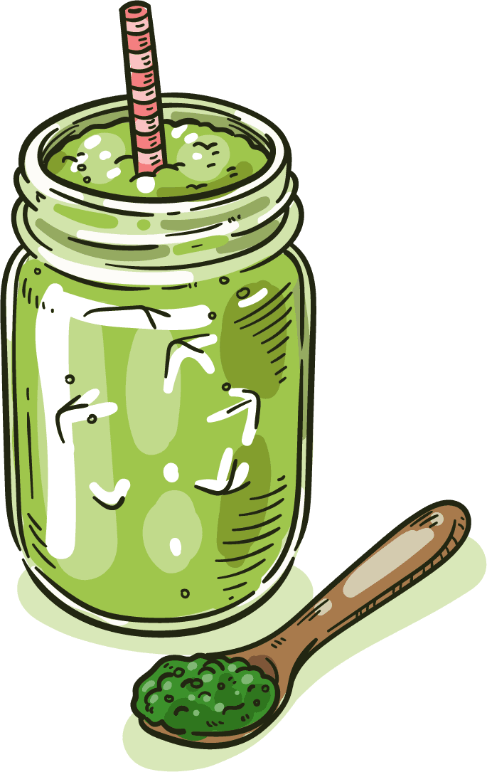 hand-drawn green tea varieties match sketch