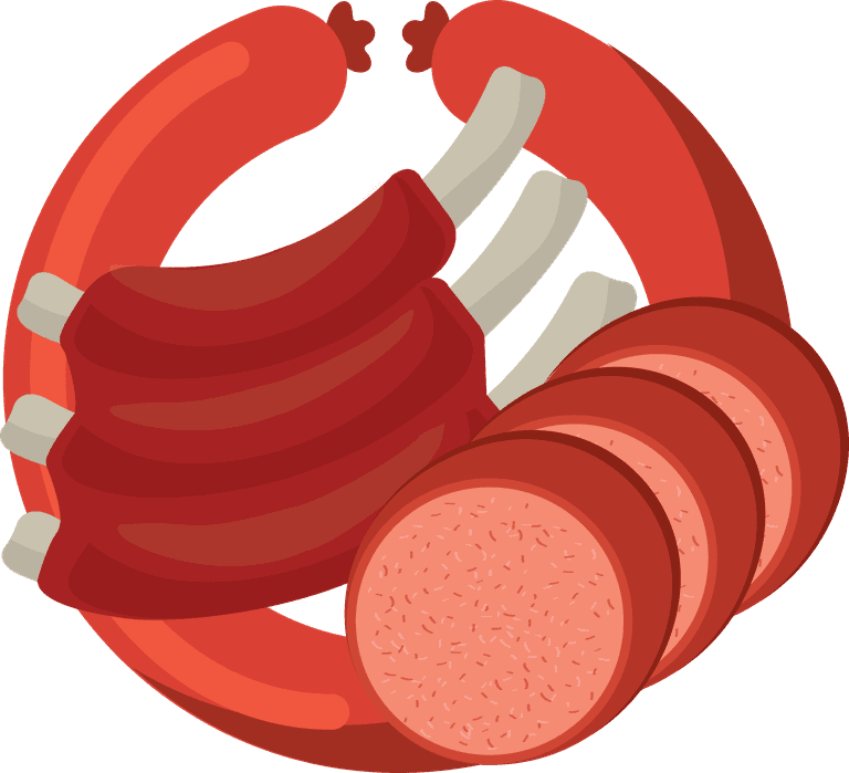 simple meat and grill illustration featuring delicious sausages and cuts for culinary delight