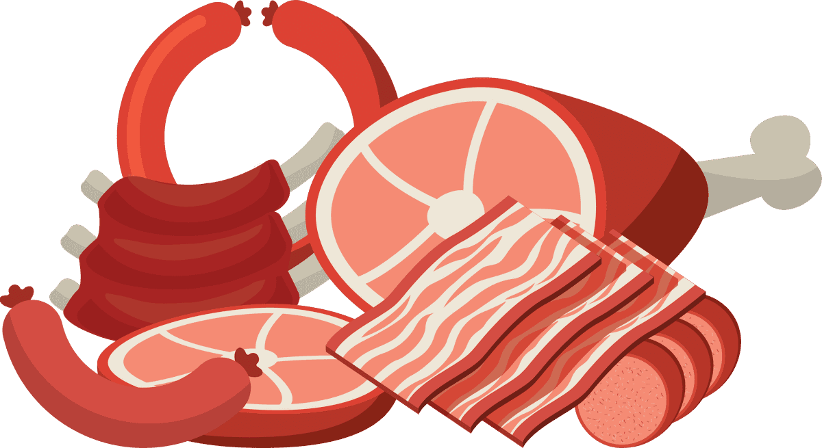 simple meat and grill illustration featuring a variety of cuts and sausages for culinary inspiration