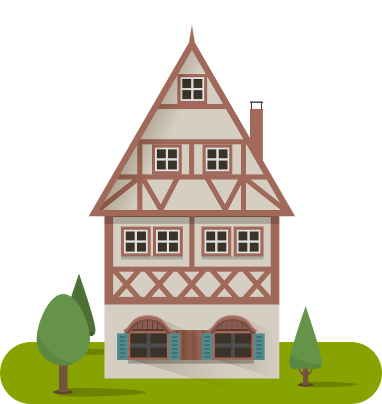 medieval ancient house illustration with charming architecture and lush greenery surroundings