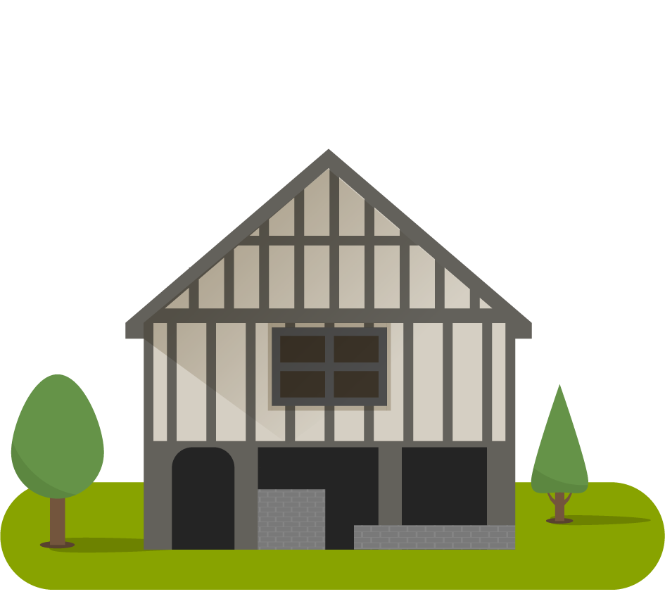 medieval ancient house illustration with charming architecture and lush surroundings for storytelling