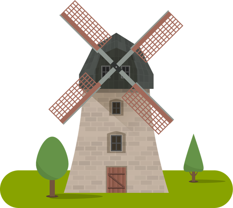 medieval ancient house illustration of a charming windmill in a serene landscape