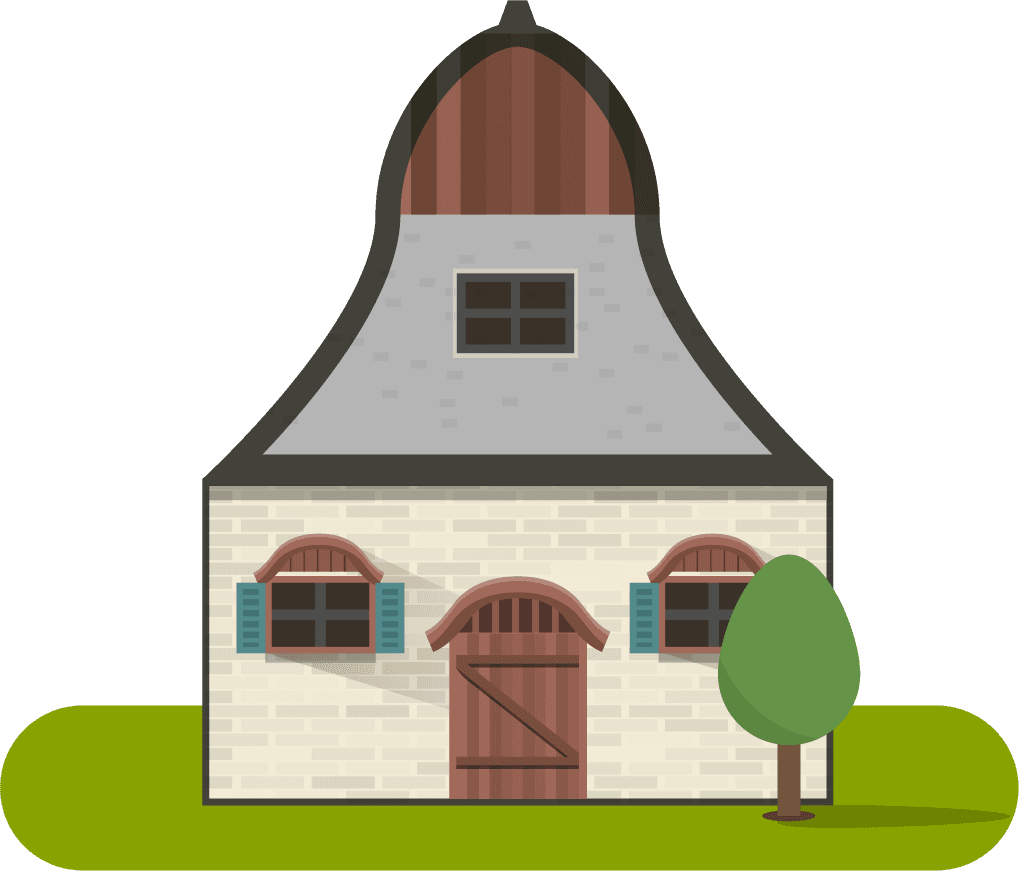 medieval ancient house illustration with unique roof and charming details for storytelling