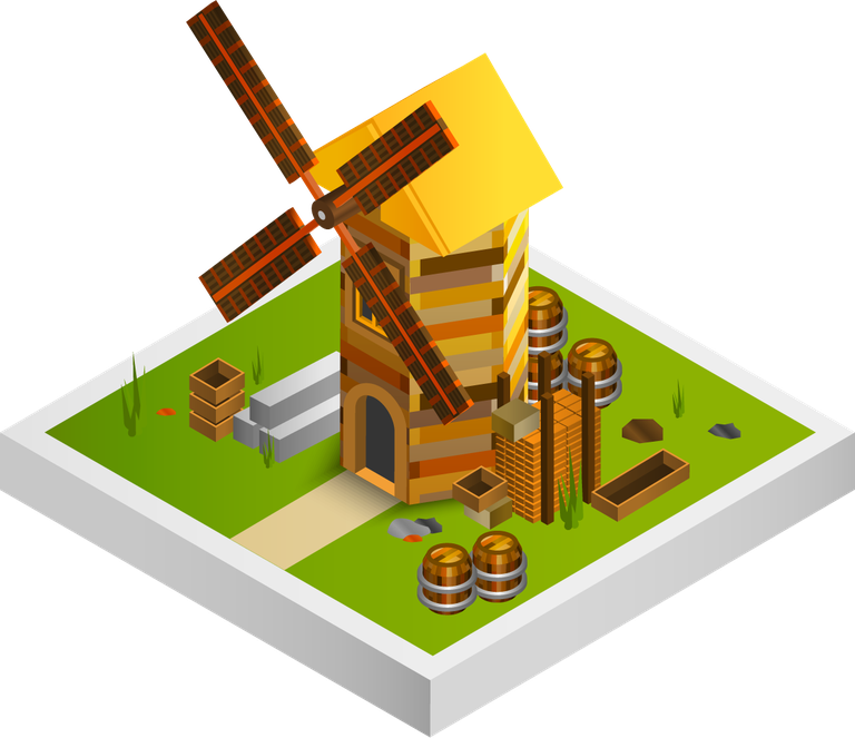 medieval buildings isometric collection with vibrant windmill and rustic details for game development