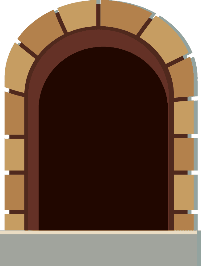 medieval characters buildings set with unique arches and rustic stone details for games