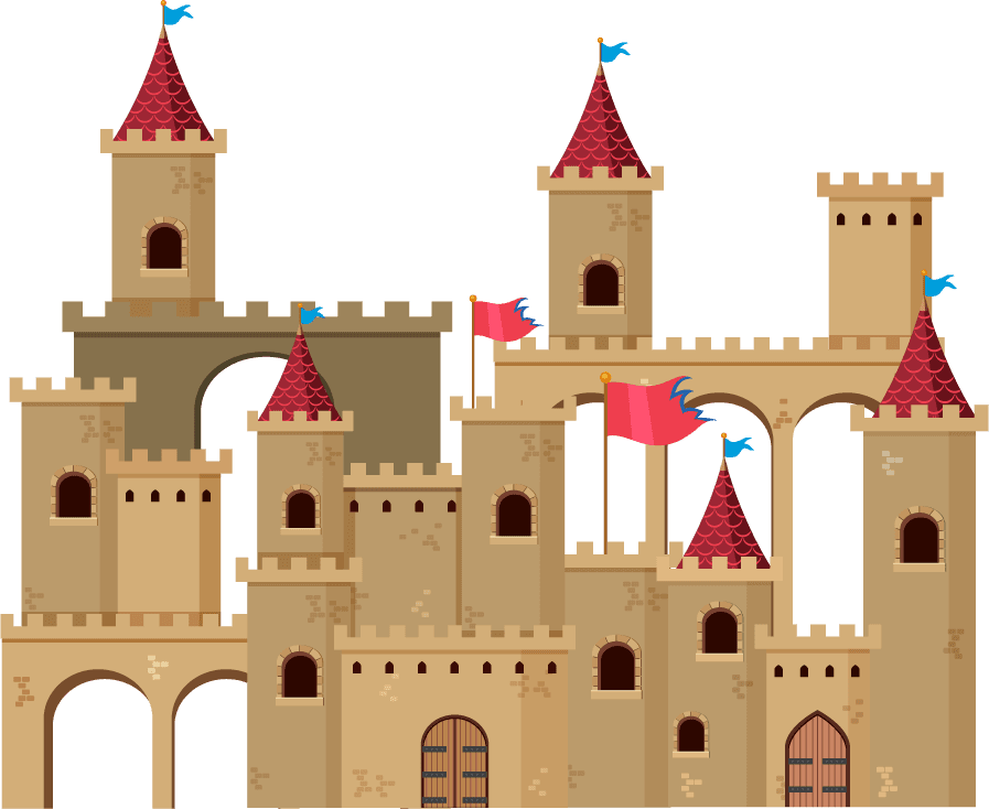 medieval characters buildings set of colorful castles for games and storytelling