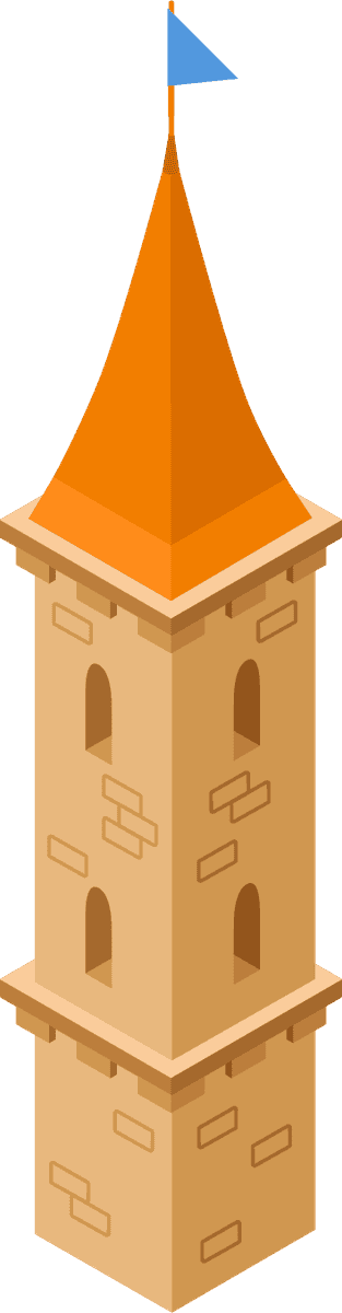 medieval royal castle isometric tower with vibrant colors and detailed architecture for games