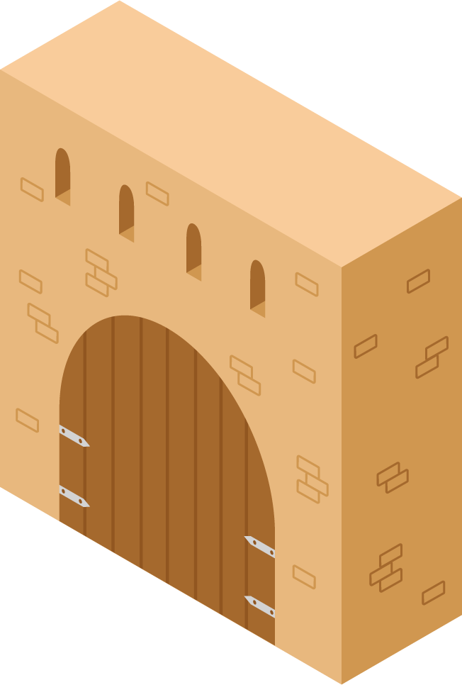 medieval royal castle isometric gate with detailed brickwork and sturdy wooden doors