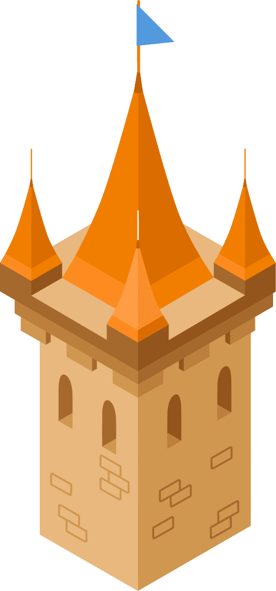 medieval royal castle isometric illustration featuring detailed towers and vibrant colors