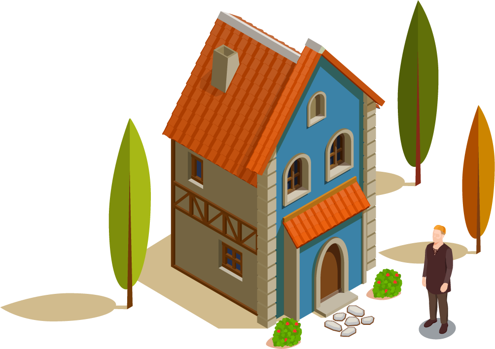 medieval settlements isometric concept featuring houses and villagers for interactive storytelling
