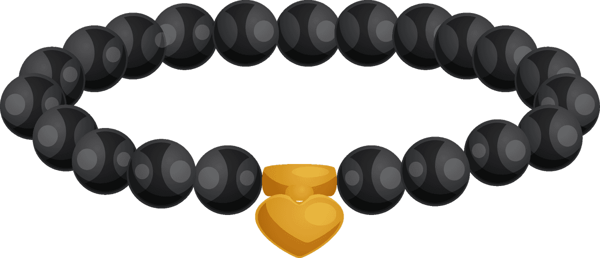 men women accessories icon featuring a stylish black bead bracelet with a gold heart charm