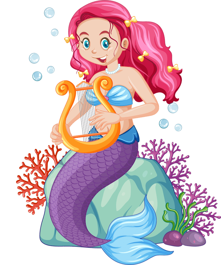 mermaid cute mermaid and colorful coral reef illustration