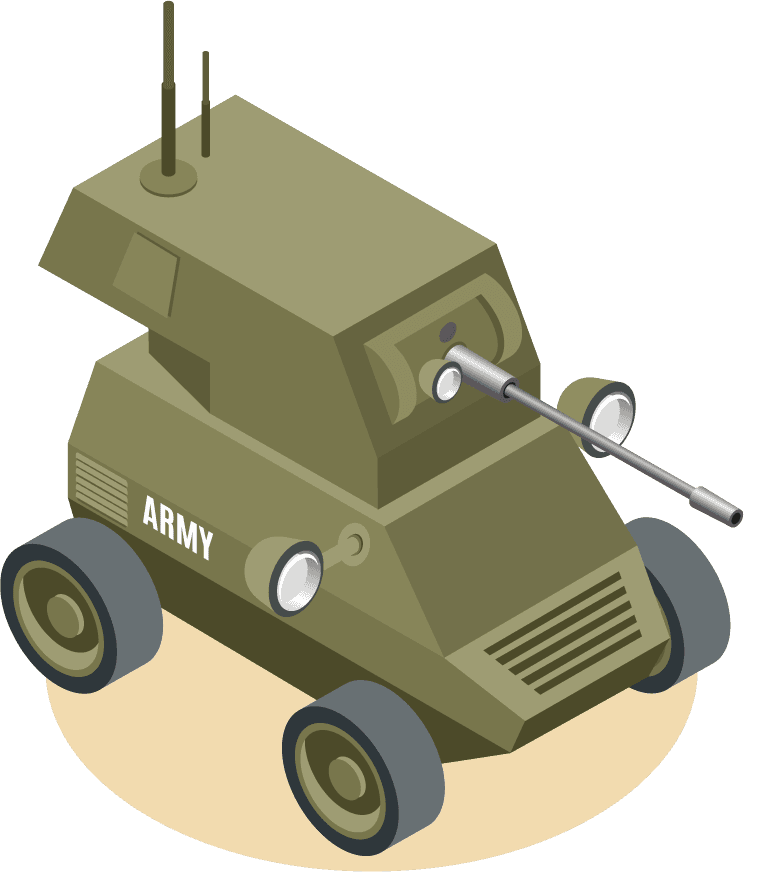 military robots isometric icons underwater robot sapper air drones shooter tanks trucks isolated
