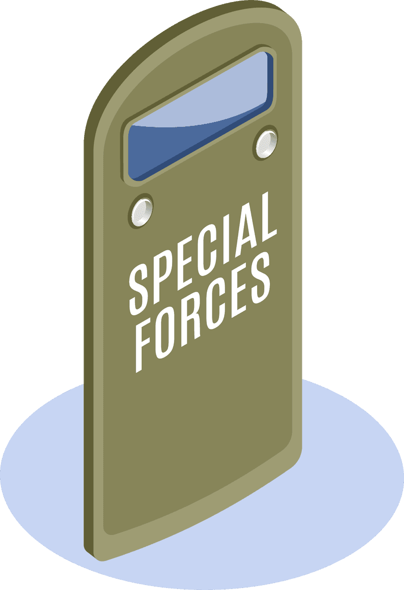 military special forces element character armored shield for tactical operations and training