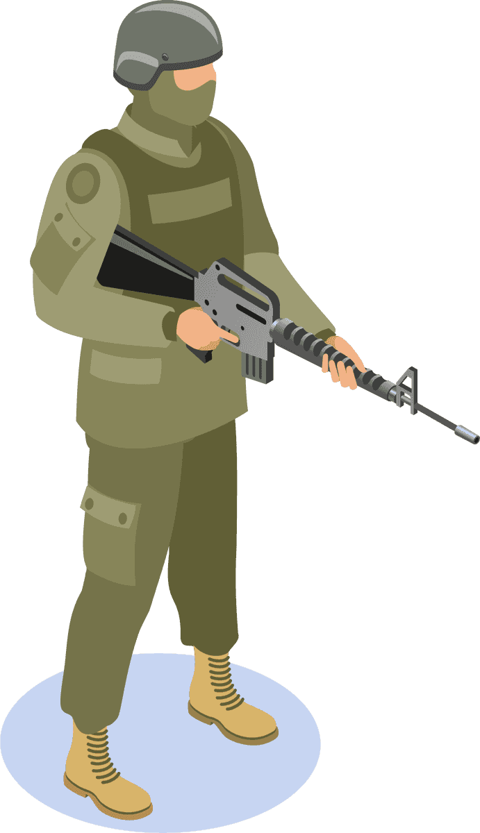 military special forces element character in tactical gear holding a rifle